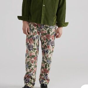 Teddy Fresh Tapestry Pants Unisex Sz 26 Beige Pink Multicolor Floral Lined
